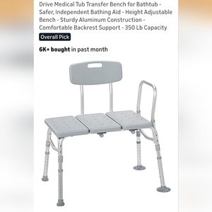 Adjustable Transfer Bench with Backrest and Removable Arm - Gray